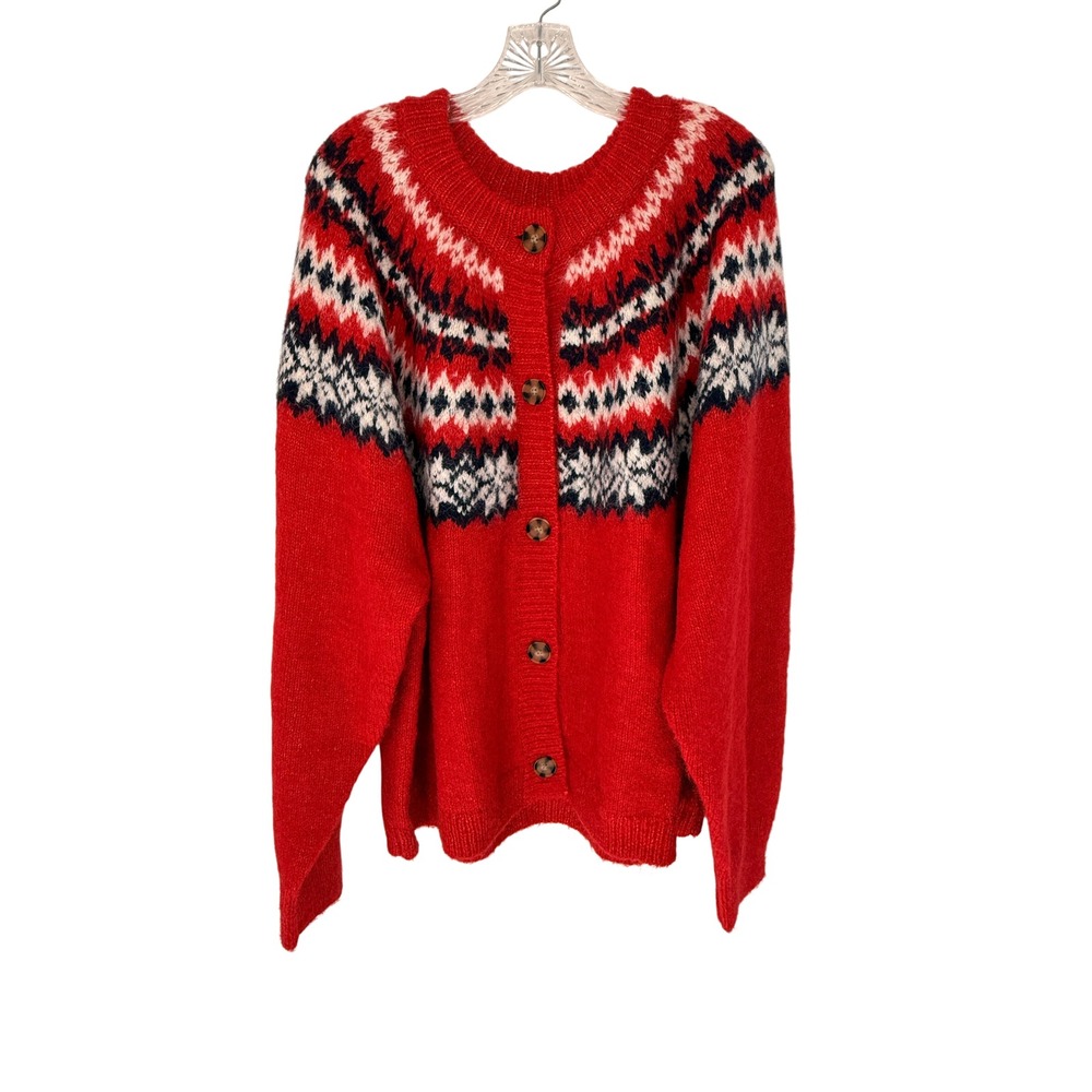 Gap Red Fair Isle Alpaca Wool Blend Button Front Cardigan Sweater XXL Tall